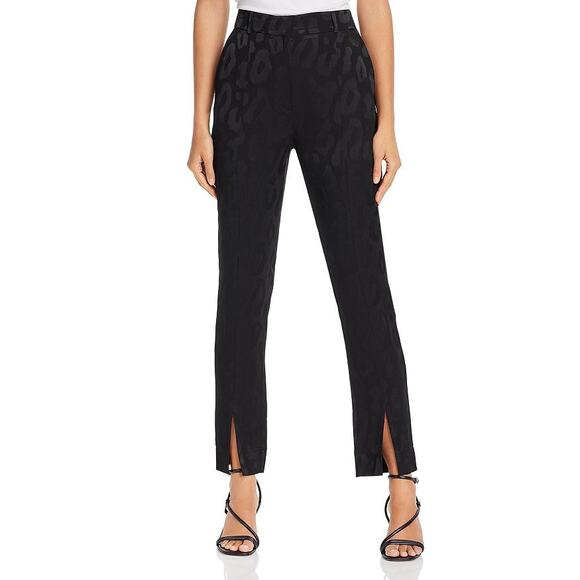 NWT Anine Bing Tate High Waist Trousers Size 6 Black Leopard Front Slit Pants - Picture 1 of 16